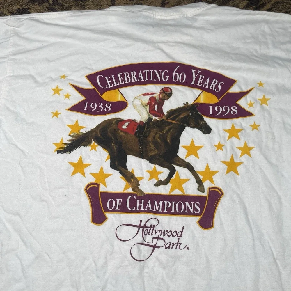 Hollywood Park 1998 VTG T Shirt Men's XL White 60th Anniversary Short Sleeve